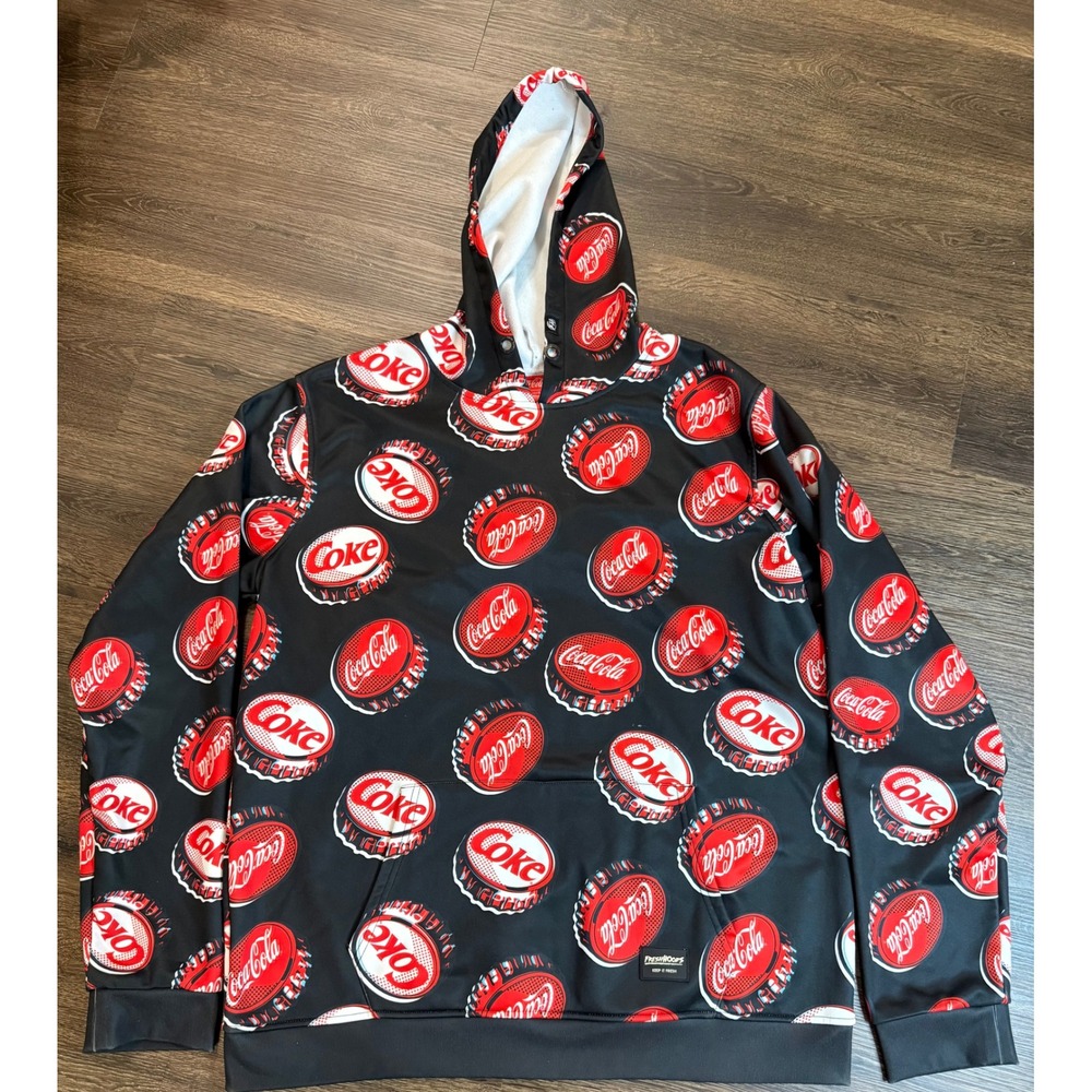 Coca-Cola Freshhoods Hoodie Men XXL Black Bottle Cap All Over Print